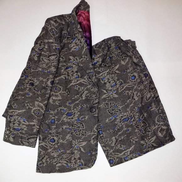 AURA Ladies Vintage Wool Blend Suit Women's Size 10/12? Black Blue Paisley Print - Picture 9 of 9